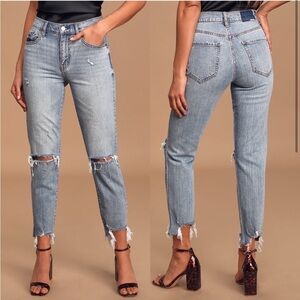 Daze Denim Straight Up Light Wash High Rise Distressed Denim Jeans 24